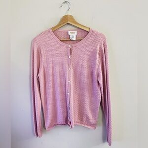 Talbots Silk Cotton Blend Light Pink Textured Cardigan Preppy Chic Spring